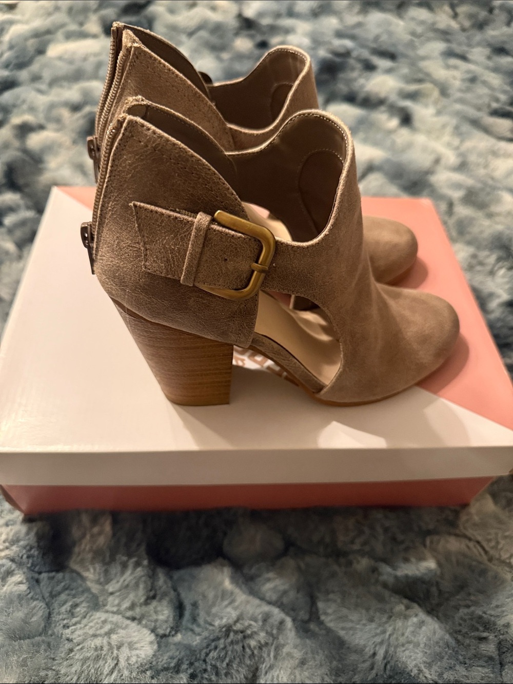 Fergalicious Palmer Doe Suede Cutout Block Heel Booties